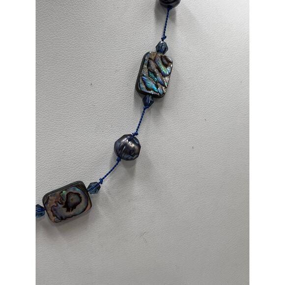 Peacock Keshi Abalone Mother of Pearl Blue Pearl Sterling Toggle Necklace - Picture 3 of 9